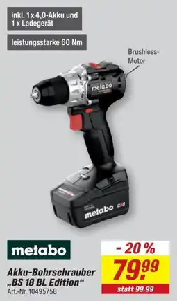 toom Baumarkt metabo Akku-Bohrschruber "BS 18 BL Edition" Angebot