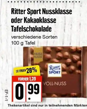 Edeka Frischemarkt Ritter Sport Nussklasse Oder Kakaoklasse Oder Tafelschokolade Angebot