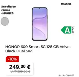 MediaMarkt HONOR 600 Smart 5G 128 GB Velvet Black Dual SIM Angebot