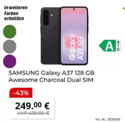 MediaMarkt SAMSUNG Galaxy A37 128 GB Awesome Charcoal Dual SIM Angebot