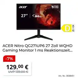 MediaMarkt ACER Nitro QG271UP6 27 Zoll WQHD Gaming Monitor Angebot