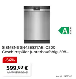 MediaMarkt SIEMENS SN43ES27AE iQ300 Geschirrspüler Angebot