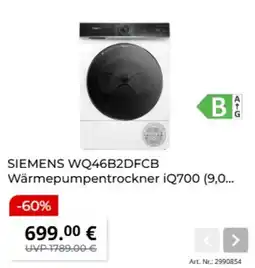 MediaMarkt SIEMENS WQ46B2DFCB Wärmepumpentrockner iQ700 Angebot