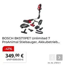 MediaMarkt BOSCH BKS711PET Unlimited 7 ProAnimal Stielsauger Angebot
