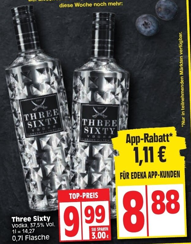 Three Sixty Vodka 0,7L Angebot bei Edeka