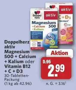 Combi Doppelherz aktiv Magnesium 500 + Calcium + Kalium oder Vitamin B12 + C + D3 Angebot