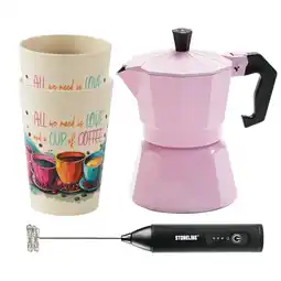 Netto Marken-Discount STONELINE Espressokocher Set mit Becher & Milchaufschäumer, Rosa Angebot