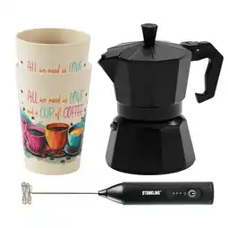 Netto Marken-Discount STONELINE Espressokocher Set mit Becher & Milchaufschäumer, Schwarz Angebot