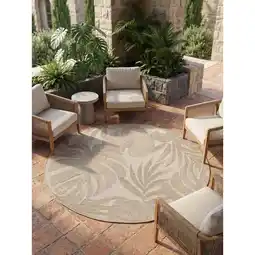 Netto Marken-Discount Teppich Outdoor VENTOUX in Beige, mit Tropen-Motiv, Ø 200 cm Angebot