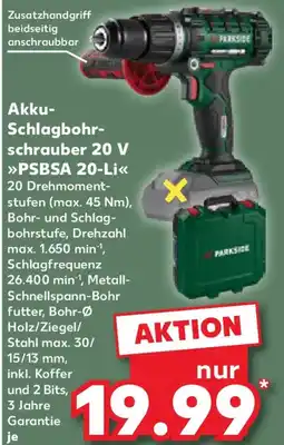 Kaufland Parkside Akku-Schlagbohrschrauber 20 V »PSBSA 20-Li« Angebot