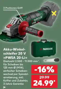 Kaufland Parkside Akku-Winkelschleifer 20 V »PWSA 20-Li« Angebot