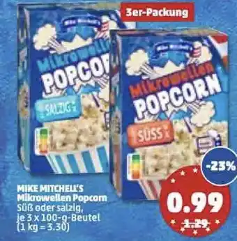 PENNY Mike Mitchell's Mikrowellen Popcorn 3 x 100g Beutel Angebot