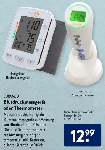 Aldi Süd Curamed Blutdruckmessgerät oder Thermometer Angebot