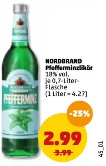 PENNY Nordbrand Pfefferminzlikör 0,7 liter Angebot