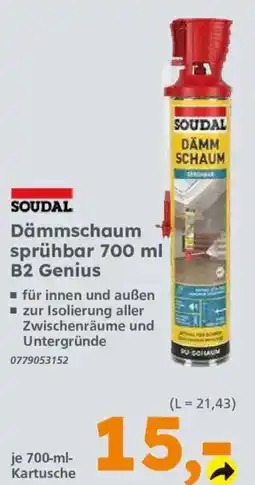 Globus Baumarkt Soudal Dämm Schaum sprühbar 700 ml B2 Genius Angebot