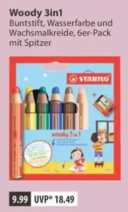 V Markt Woody 3in1 Buntstift, Wasserfarbe und Wachsmalkreide Angebot