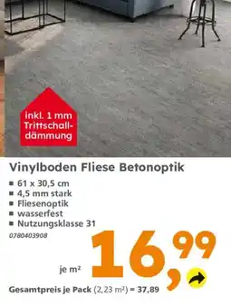 Globus Baumarkt Vinylboden Fliese Betonoptik Angebot