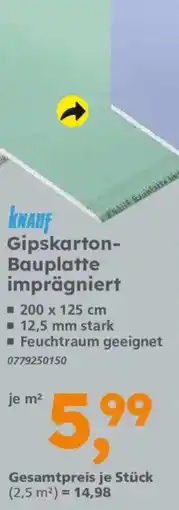 Globus Baumarkt KNAUF Gipskarton Bauplatte imprägniert Angebot