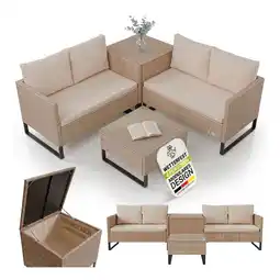 Netto Marken-Discount Juskys Polyrattan Lounge Santorini - Outdoor Sitzecke mit Beistelltisch & Auflagenbox - Creme Angebot