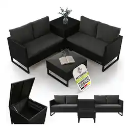 Netto Marken-Discount Juskys Polyrattan Lounge Santorini - Outdoor Sitzecke mit Beistelltisch & Auflagenbox - Schwarz Angebot
