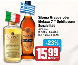 AEZ Sibona Grappa oder Metaxa 7 * Spirituosen Spezialität Angebot