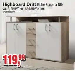 Möbelfundgrube Highboard Drift Eiche Sonoma NB/weiß Angebot