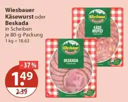 V Markt Wiesbauer Käsewurst oder Beskada Angebot