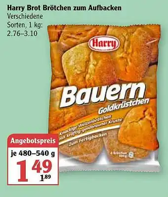 Globus Harry Brot Brötchen Zum Aufbacken 480-540g Angebot