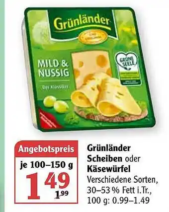 Globus Grünländer Scheiben Oder Käsewürfel 100-150g Angebot