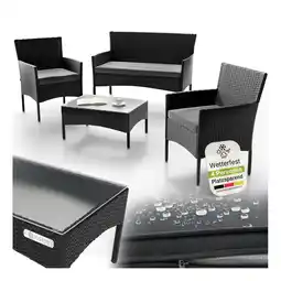 Netto Marken-Discount Juskys Polyrattan Gartenmöbel-Set Fort Myers schwarz mit Tisch, Sofa, 2 Stühle & Auflagen Angebot