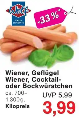 Wiglo Wunderland Wolf Wiener, Geflügel Wiener, Cocktail- oder Bockwürstchen Angebot