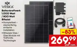 Netto Marken-Discount VESKA Balkonkraftwerk 1.000 Watt / 800 Watt Bifazial Angebot