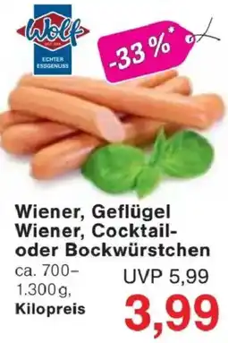Jawoll Wolf Wiener, Geflügel Wiener, Cocktail- oder Bockwürstchen Angebot
