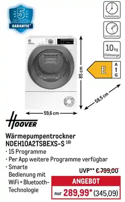 METRO Hoover Wärmepumpentrockner NDEH10A2TSBEXS-S Angebot