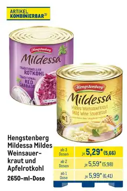 METRO Hengstenberg Mildessa Mildes Weinsauerkraut und Apfelrotkohl Angebot