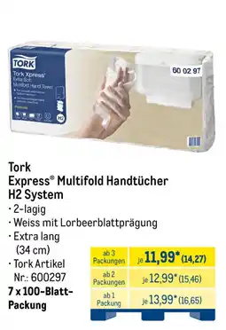 METRO Tork Express Multifold Handtücher H2 System Angebot