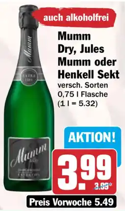 HIT Mumm Dry, Jules Mumm oder Henkell Sekt Angebot