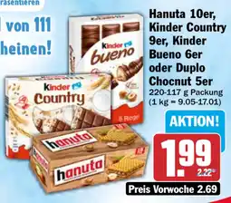 HIT Hanuta 10er, Kinder Country 9er, Kinder Bueno 6er oder Duplo Chocnut 5er Angebot