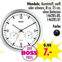 Möbel Boss Wanduhr, Kunststoff, weiß oder schwarz, Mebus Angebot