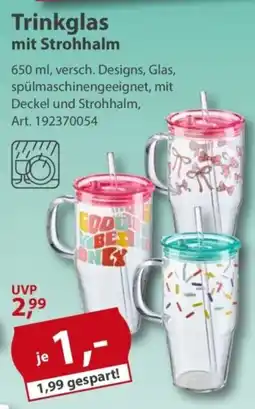 Sonderpreis Baumarkt Trinkglas mit Strohhalm Angebot