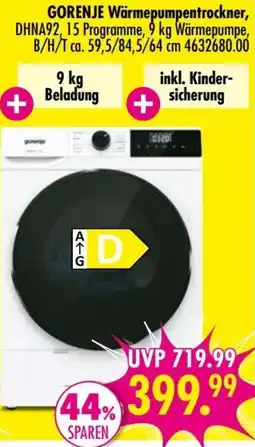 Möbel Boss GORENJE Wärmepumpentrockner Angebot