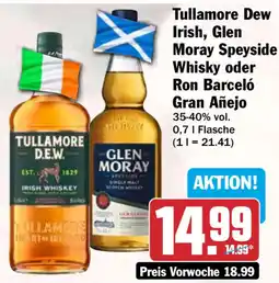 HIT Tullamore Dew Irish Whiskey oder Glen Moray Speyside Whisky oder Ron Barceló Gran Añejo Angebot