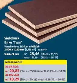 Bauhaus Siebdruck Birke 'Twin' Angebot