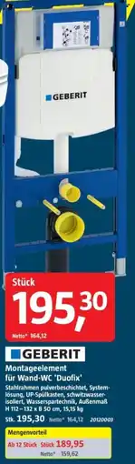 Bauhaus GEBERIT Montageelement für Wand-WC 'Duofix' Angebot