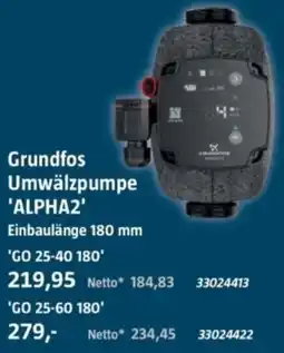 Bauhaus Grundfos Umwälzpumpe 'ALPHA2' Angebot