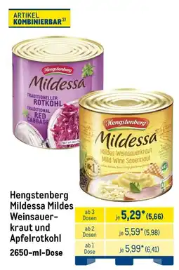 METRO Hengstenberg Mildessa Mildes Weinsauerkraut und Apfelrotkohl Angebot