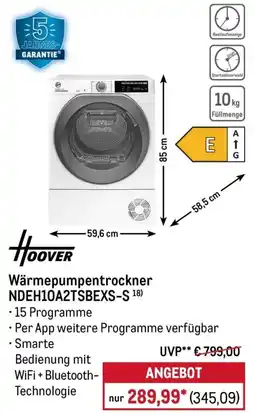 METRO Hoover Wärmepumpentrockner NDEH10A2TSBEXS-S Angebot