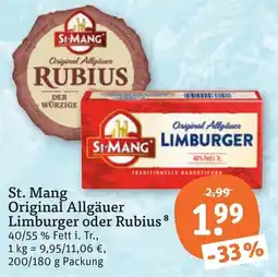 tegut St. Mang Original Allgäuer Limburger oder Rubius Angebot