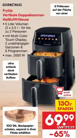 Netto Marken-Discount GOURMETMAXX FryUp Vertikale Doppelkammer-Heißluftfritteuse Angebot