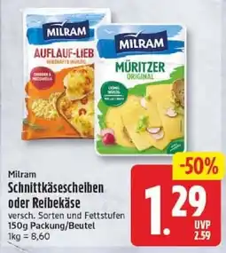 Edeka Milram Schnittkäsescheiben oder Reibekäse Angebot